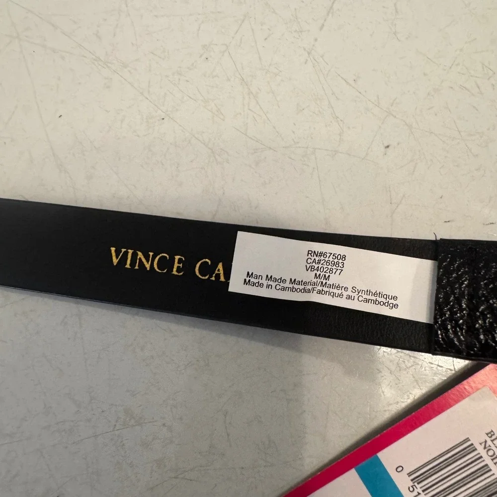 Vince Camuto Belt Womens Medium Black Silver Hardware VB402877 Pebbled Skinny